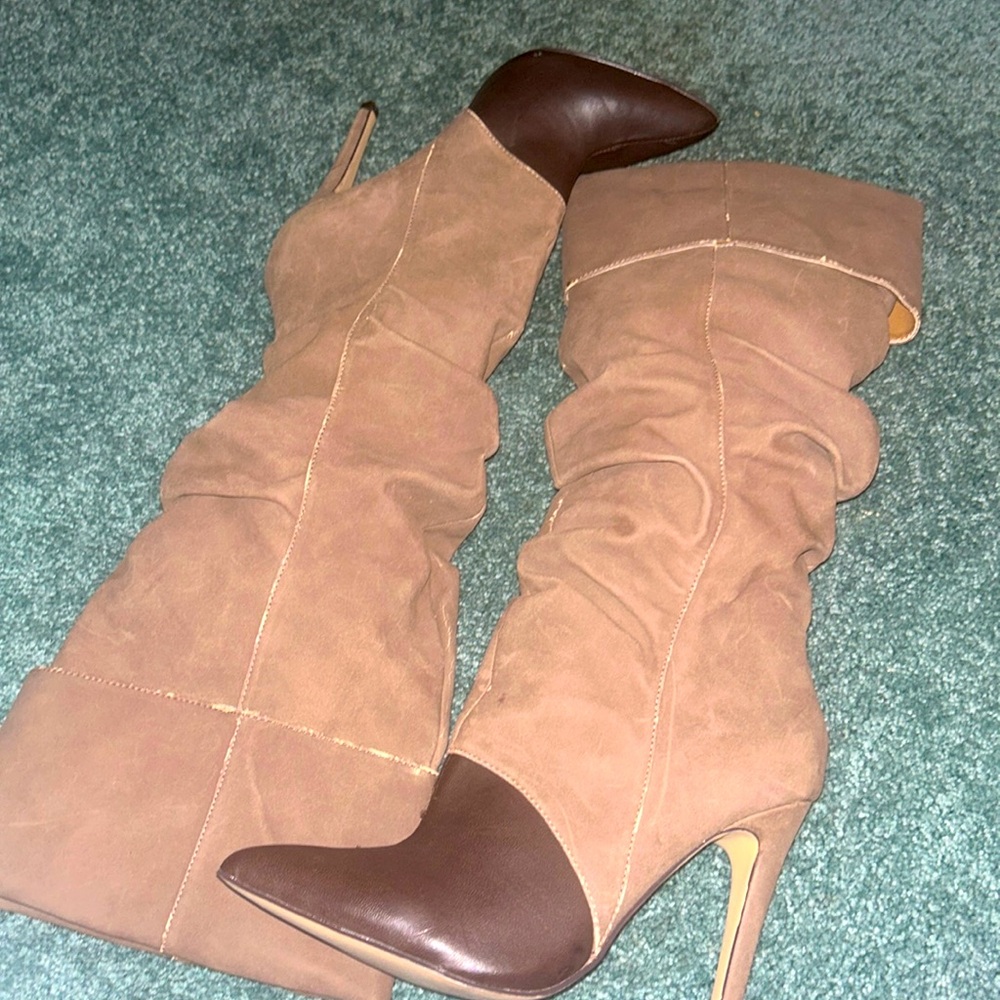 Two-tone high heel boots